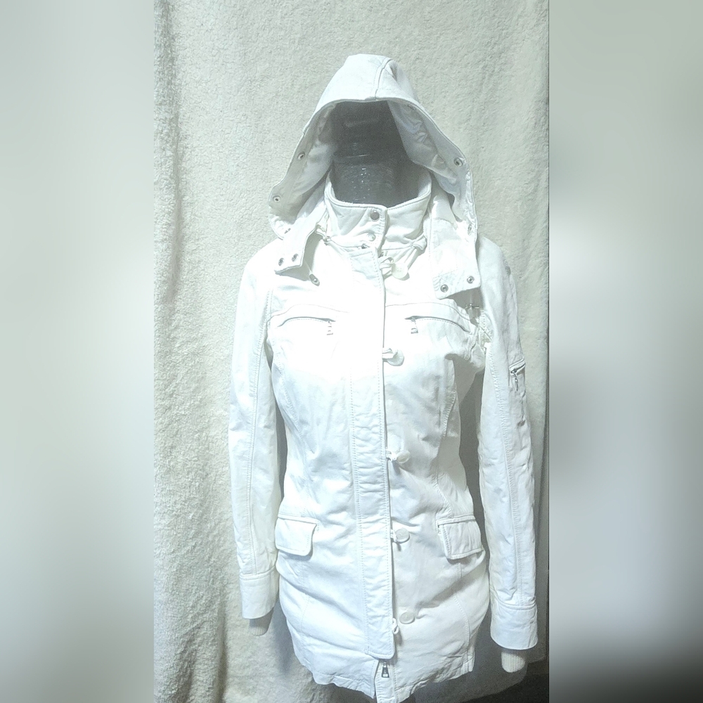Women's White Hooded Leather Jacket